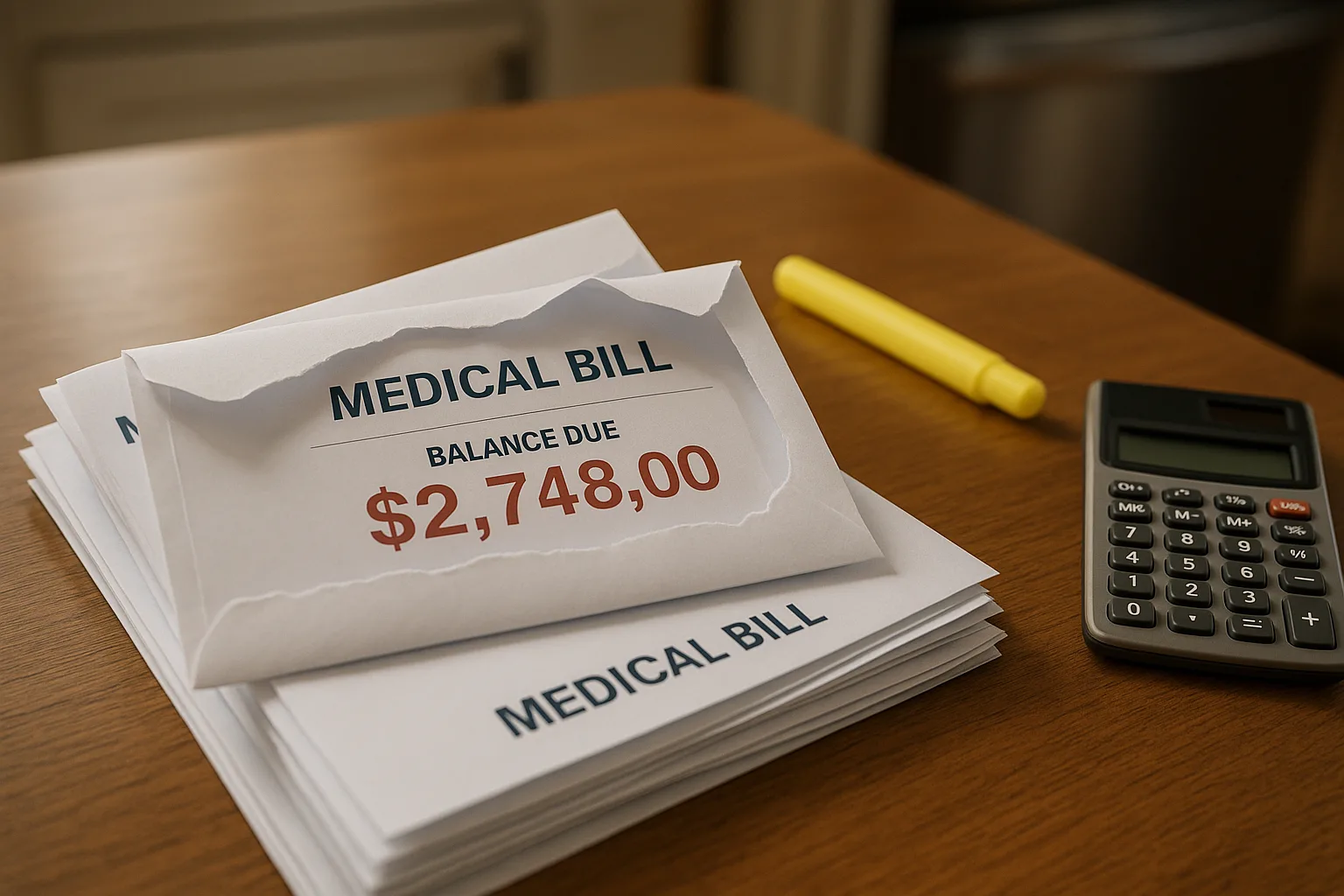 Medical bill showing unexpected charges alongside insurance explanation of benefits document